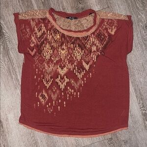 Y2K Miss me vintage Women's Sequin Embellished Top - Rust short sleeve large